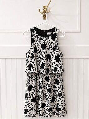 LOFT Black and White Floral Shift Dress